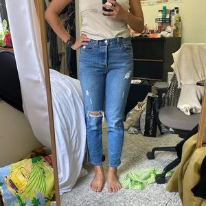 Levis wedgie fit medium wash jeans with light distressing